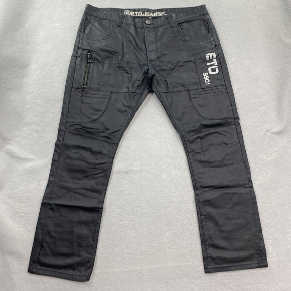ETO Jeans Mens 40R (Fits 41x31) Black Denim Pants  Button Fly - Picture 1 of 16